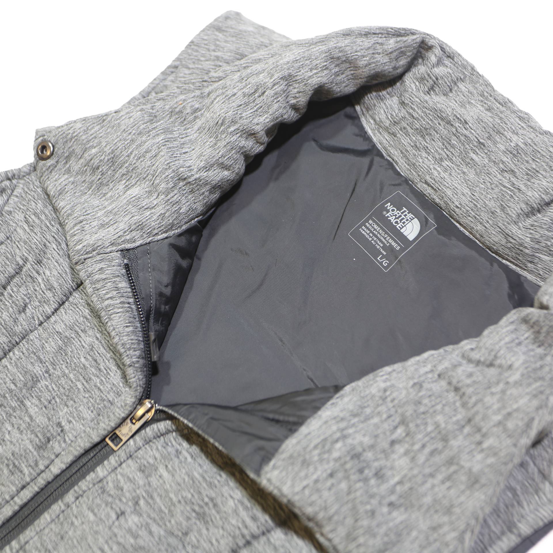 THE NORTH FACE Womens Grey Zip Jacket L Polyester Plain Sleeveless Lightweight
