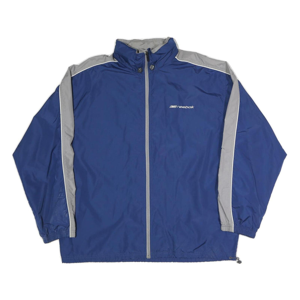 REEBOK Mens Blue & Grey Casual Jacket L Polyester Blend Plain Zip Sporty
