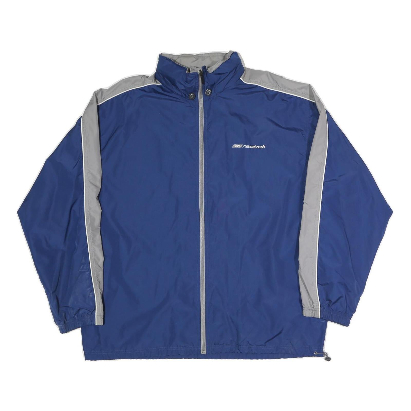 REEBOK Mens Blue & Grey Casual Jacket L Polyester Blend Plain Zip Sporty