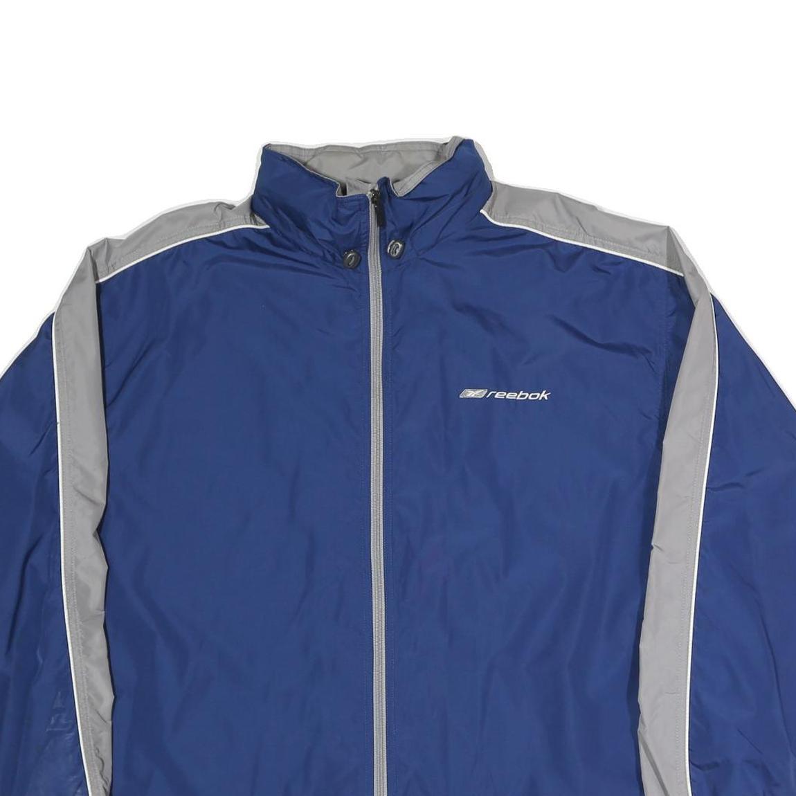 REEBOK Mens Blue & Grey Casual Jacket L Polyester Blend Plain Zip Sporty
