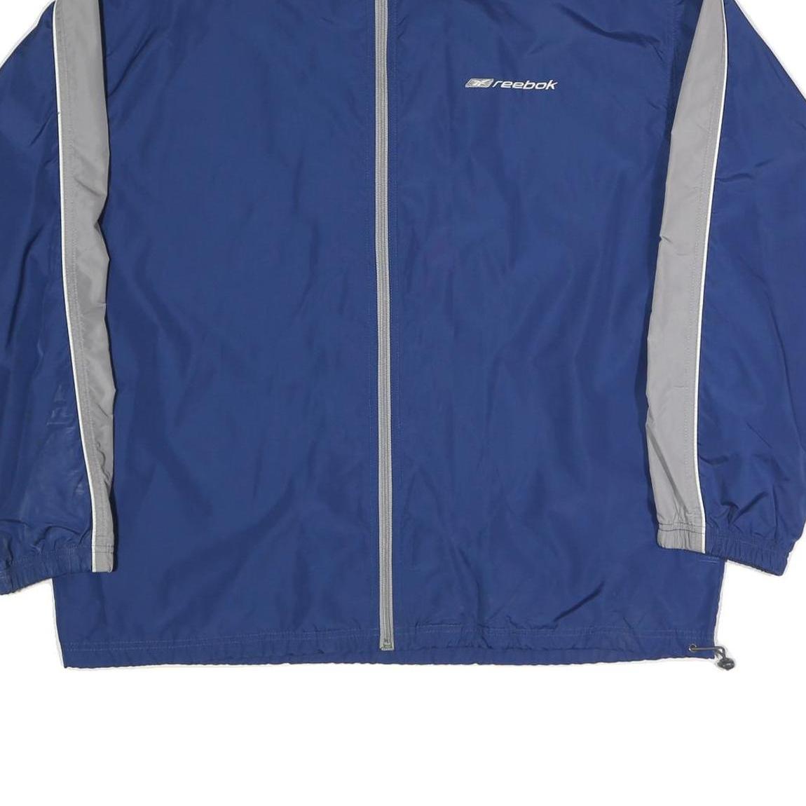 REEBOK Mens Blue & Grey Casual Jacket L Polyester Blend Plain Zip Sporty