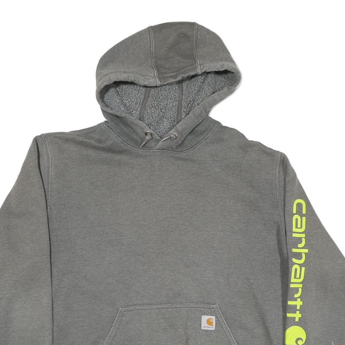 CARHARTT Mens Grey Hoodie XL Cotton Blend Pullover Logo Print Workwear
