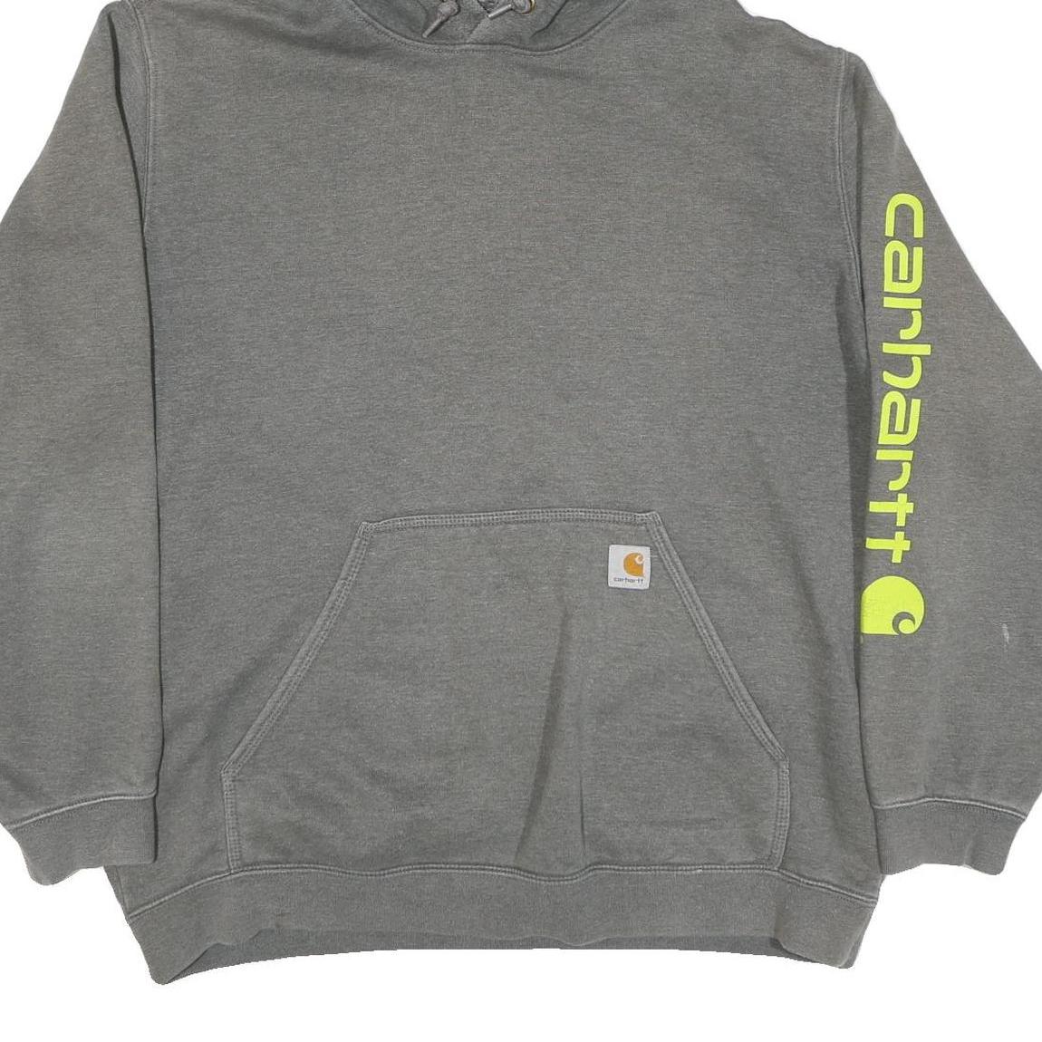 CARHARTT Mens Grey Hoodie XL Cotton Blend Pullover Logo Print Workwear
