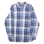 CHAPS Mens Blue & Grey Check Shirt M Classic Button-Down Collar Cotton Blend