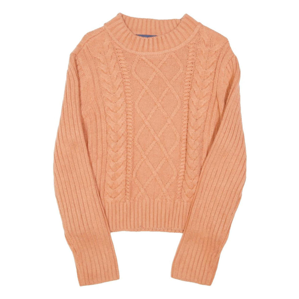 TOMMY HILFIGER Womens Peach Patterned Crew Neck Chunky Knit L Cotton Blend