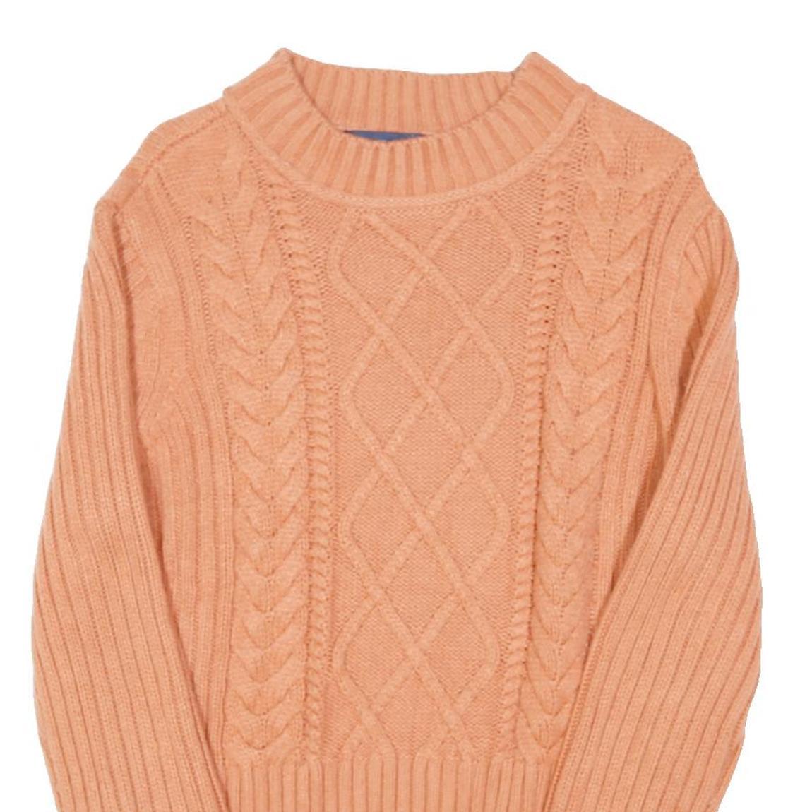 TOMMY HILFIGER Womens Peach Patterned Crew Neck Chunky Knit L Cotton Blend