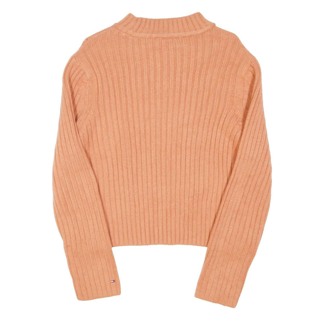 TOMMY HILFIGER Womens Peach Patterned Crew Neck Chunky Knit L Cotton Blend