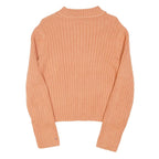 TOMMY HILFIGER Womens Peach Patterned Crew Neck Chunky Knit L Cotton Blend