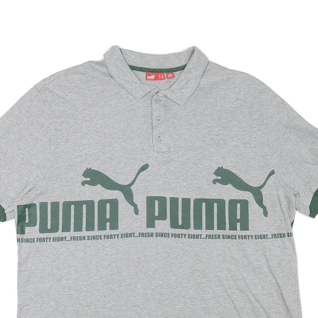 PUMA Mens Grey & Dark Green Short Sleeve Cotton Blend Polo Shirt M Logo Print