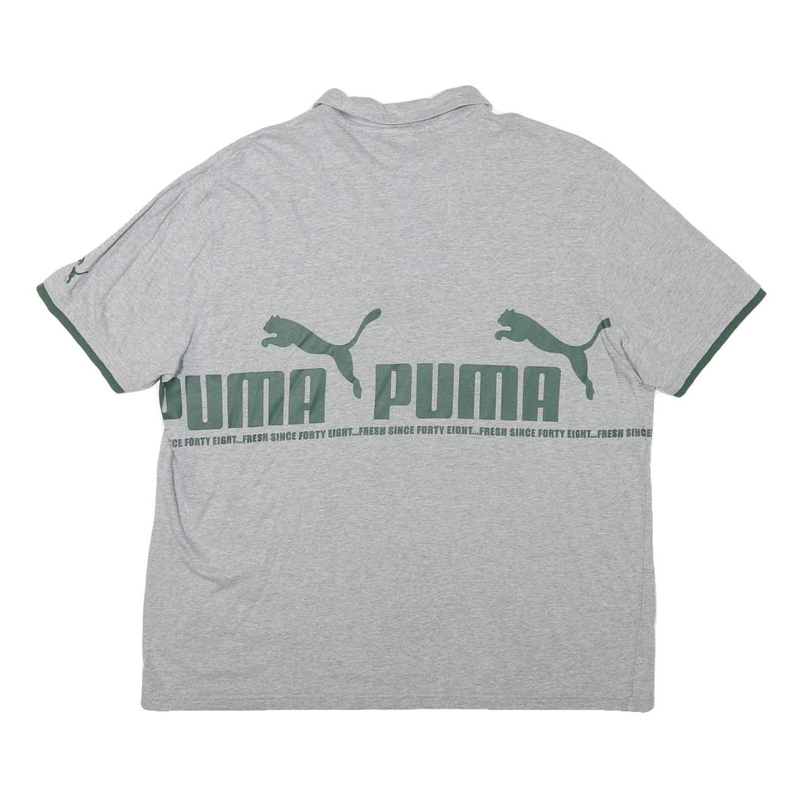 PUMA Mens Grey & Dark Green Short Sleeve Cotton Blend Polo Shirt M Logo Print
