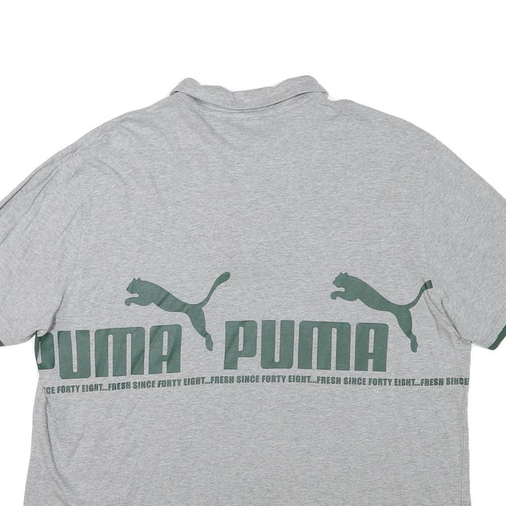PUMA Mens Grey & Dark Green Short Sleeve Cotton Blend Polo Shirt M Logo Print