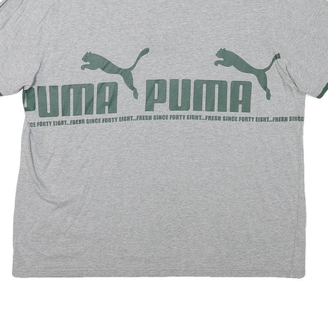 PUMA Mens Grey & Dark Green Short Sleeve Cotton Blend Polo Shirt M Logo Print