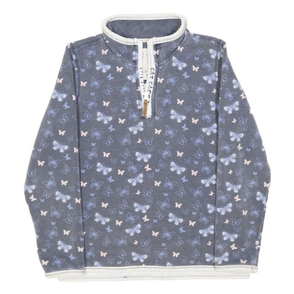 FAT FACE Girls Blue & Pink Butterfly 1/4 Zip Sweatshirt 10-11Y Cotton Blend