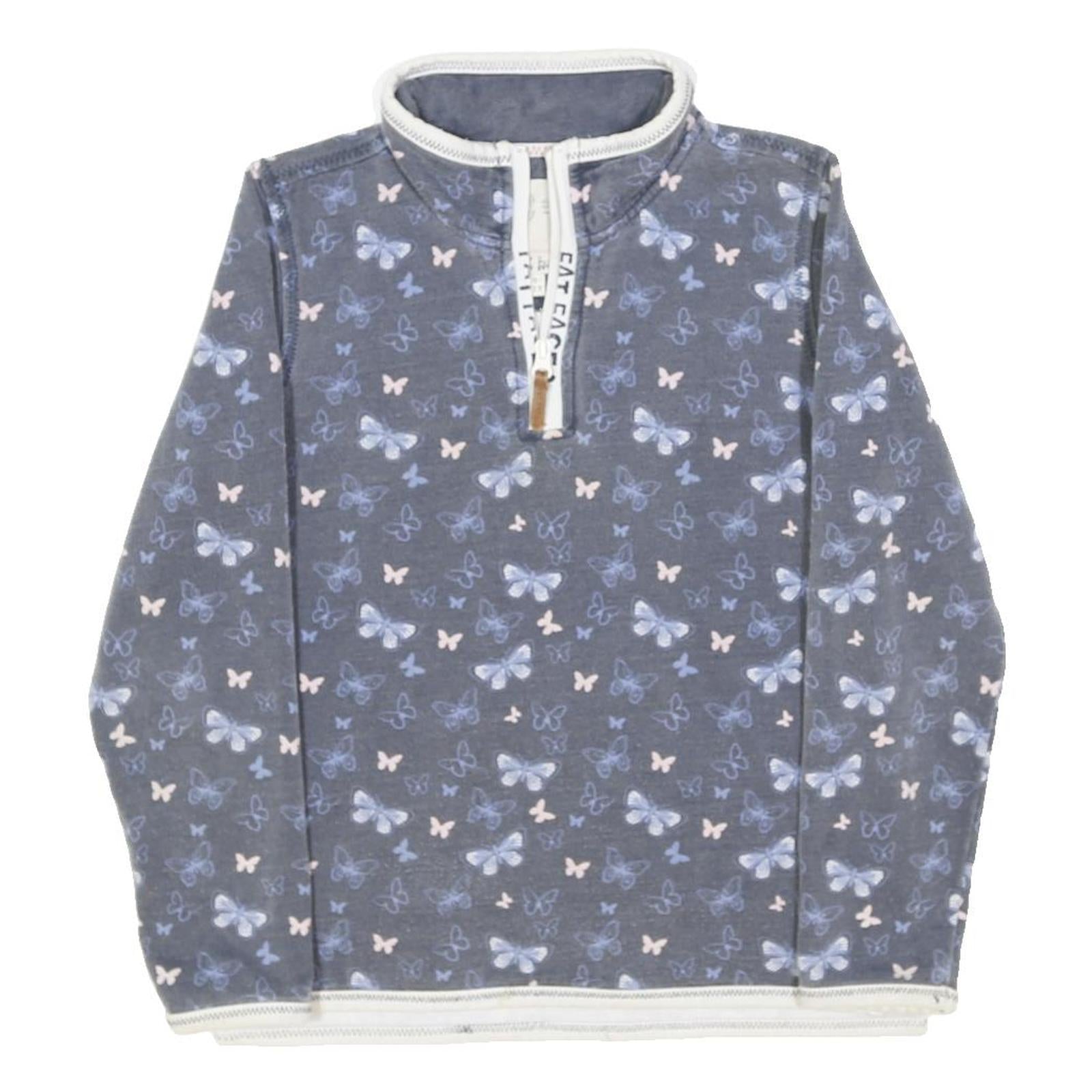FAT FACE Girls Blue & Pink Butterfly 1/4 Zip Sweatshirt 10-11Y Cotton Blend