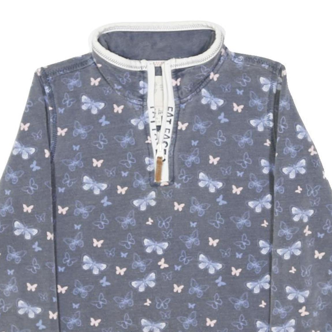 FAT FACE Girls Blue & Pink Butterfly 1/4 Zip Sweatshirt 10-11Y Cotton Blend