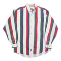 CATALINA Mens White Green & Red Striped Button Shirt L Classic Cotton Blend