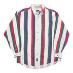 CATALINA Mens White Green & Red Striped Button Shirt L Classic Cotton Blend