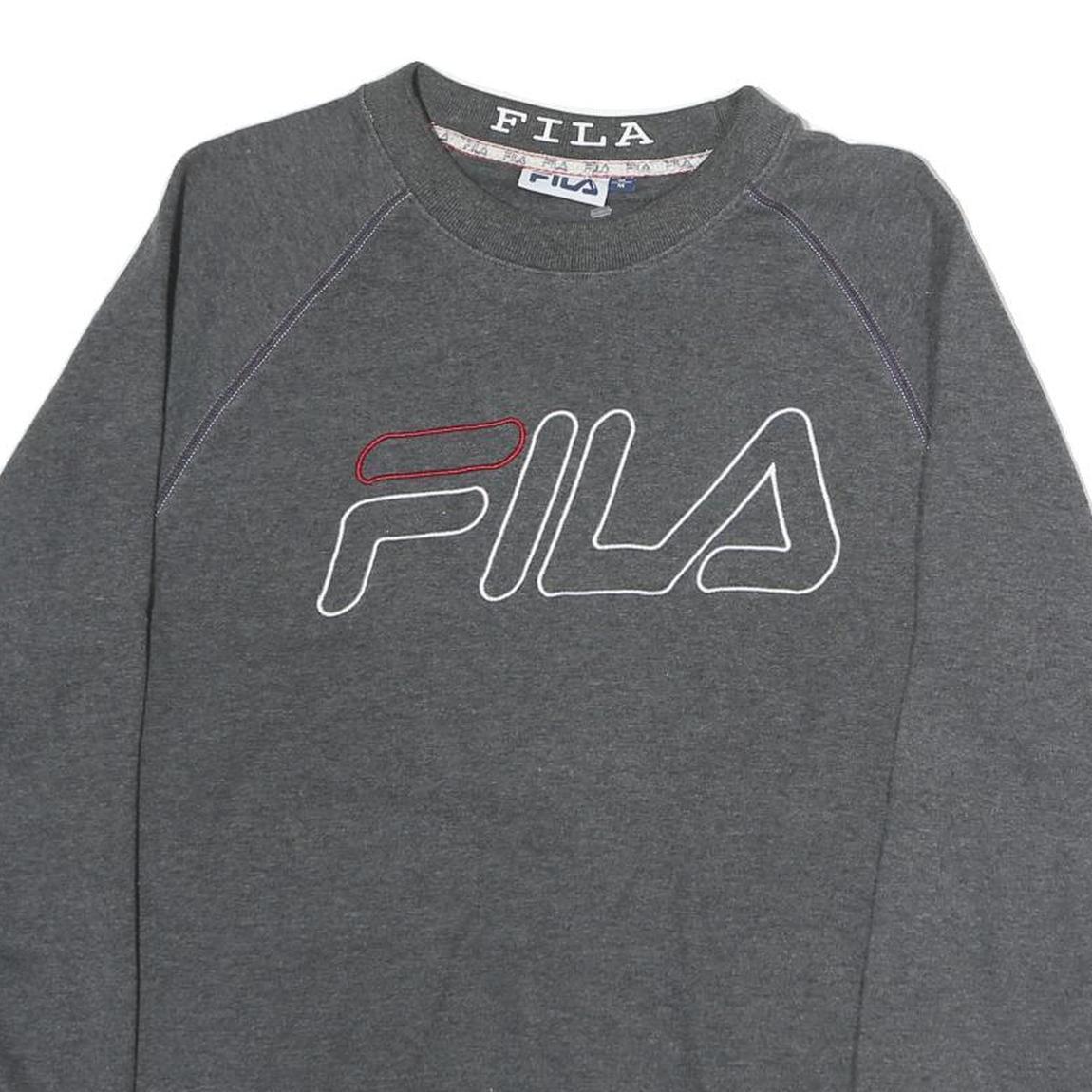 FILA Mens Grey Cotton Crew Neck M Sweatshirt Embroidered Logo Retro Style
