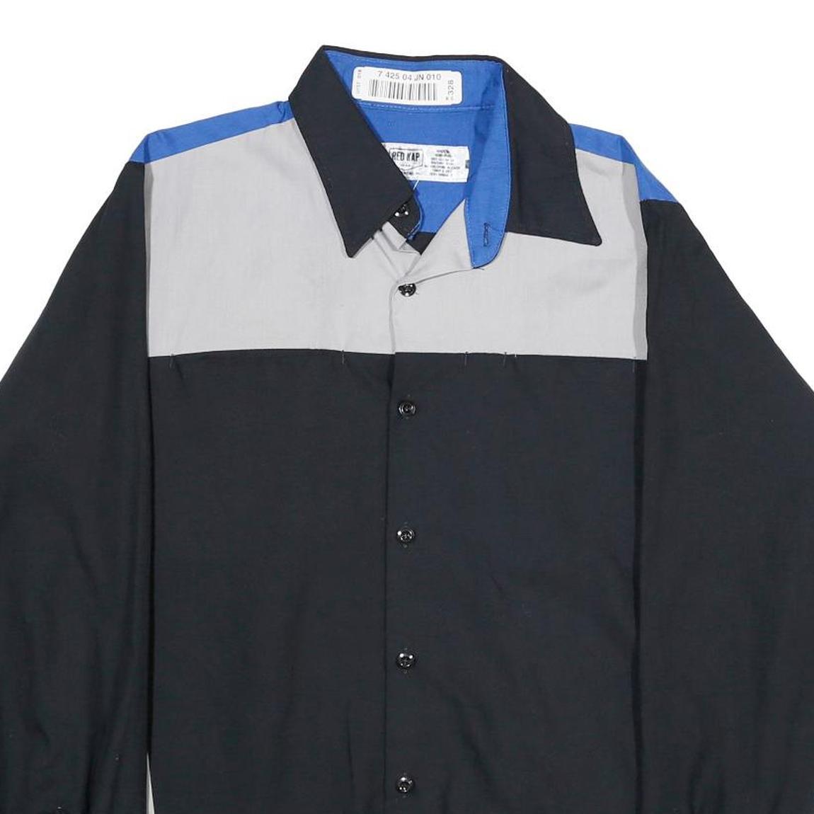 RED KAP Mens Black & Grey & Blue Work Shirt M Volkswagen Logo Patch Long Sleeve