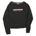 TOMMY HILFIGER Womens Black Cotton Blend Crew Neck S Logo Sweatshirt Pullover