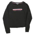 TOMMY HILFIGER Womens Black Cotton Blend Crew Neck S Logo Sweatshirt Pullover