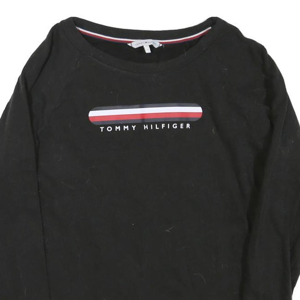 TOMMY HILFIGER Womens Black Cotton Blend Crew Neck S Logo Sweatshirt Pullover