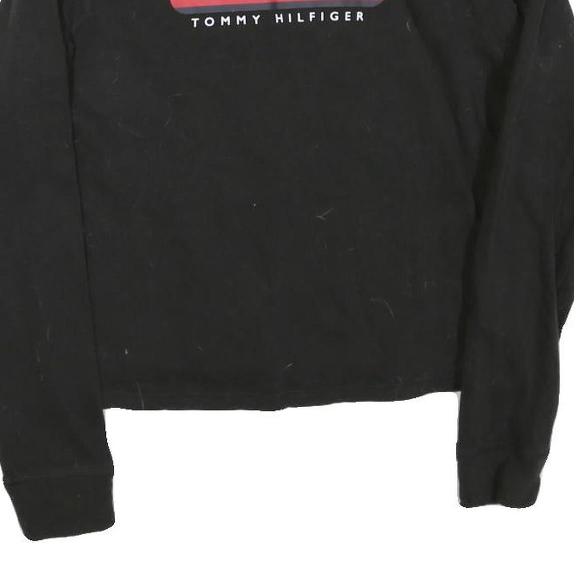 TOMMY HILFIGER Womens Black Cotton Blend Crew Neck S Logo Sweatshirt Pullover