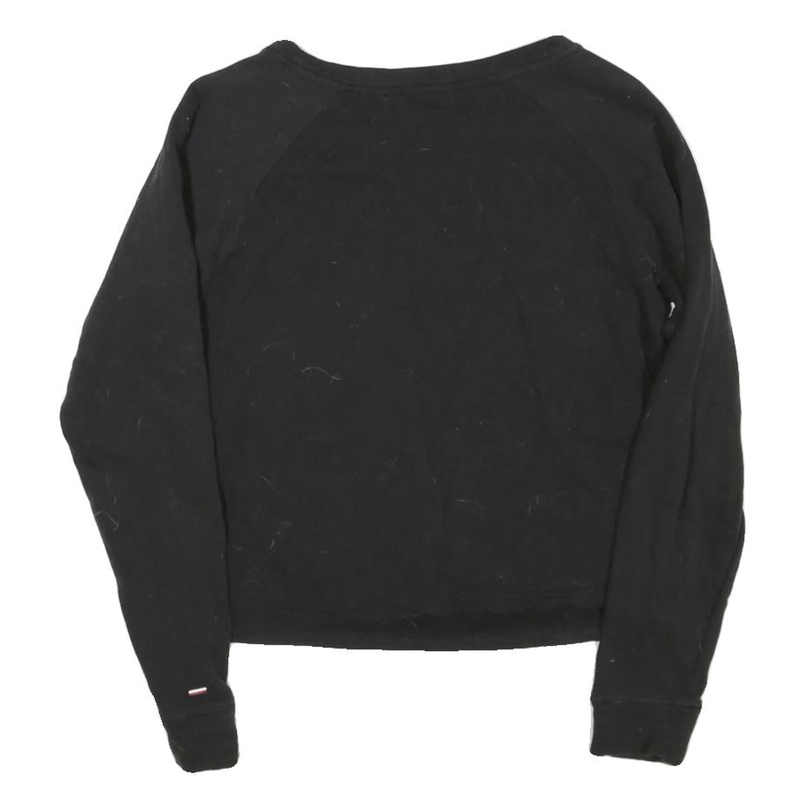 TOMMY HILFIGER Womens Black Cotton Blend Crew Neck S Logo Sweatshirt Pullover