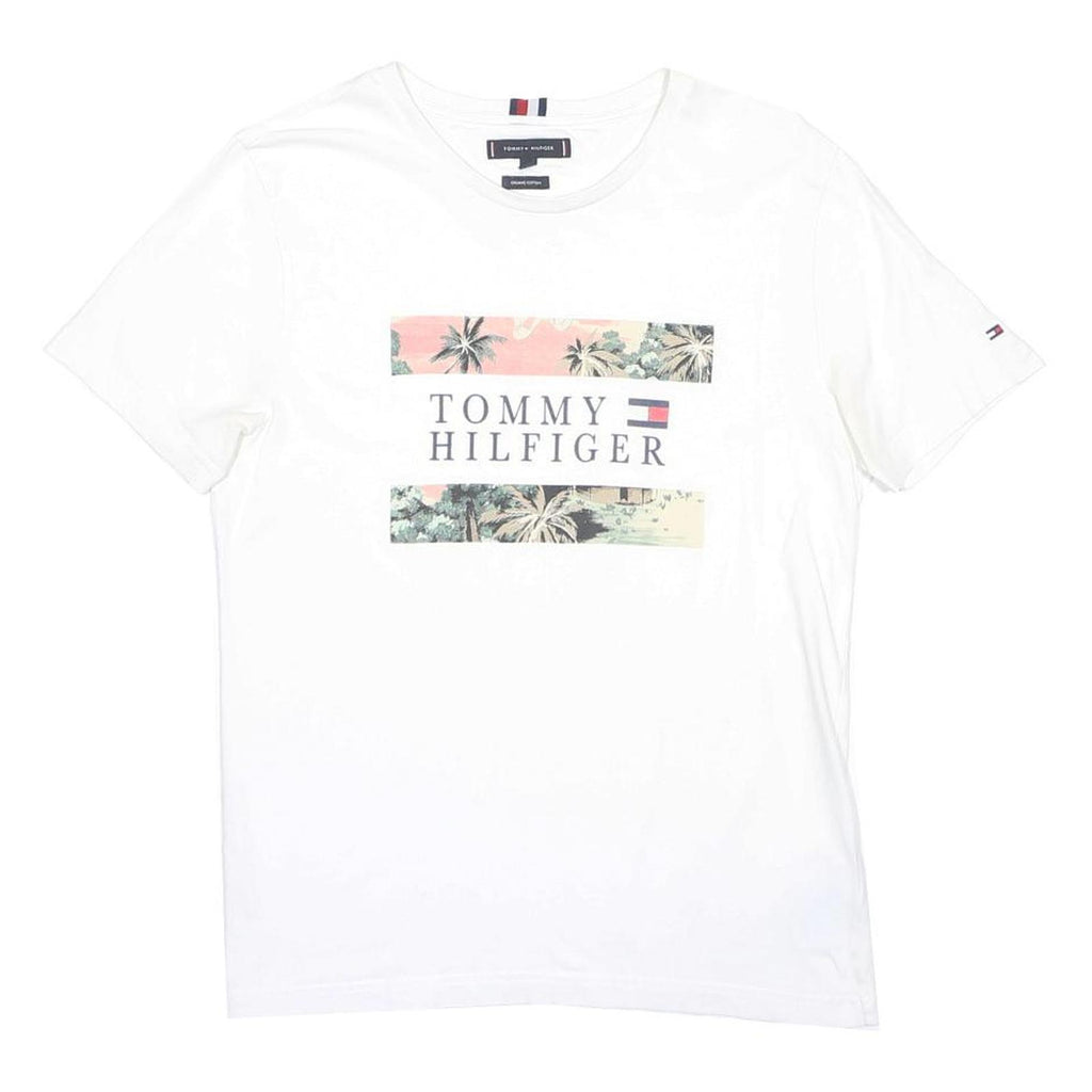 TOMMY HILFIGER Womens White Graphic T-Shirt M Short Sleeve Crew Neck Logo