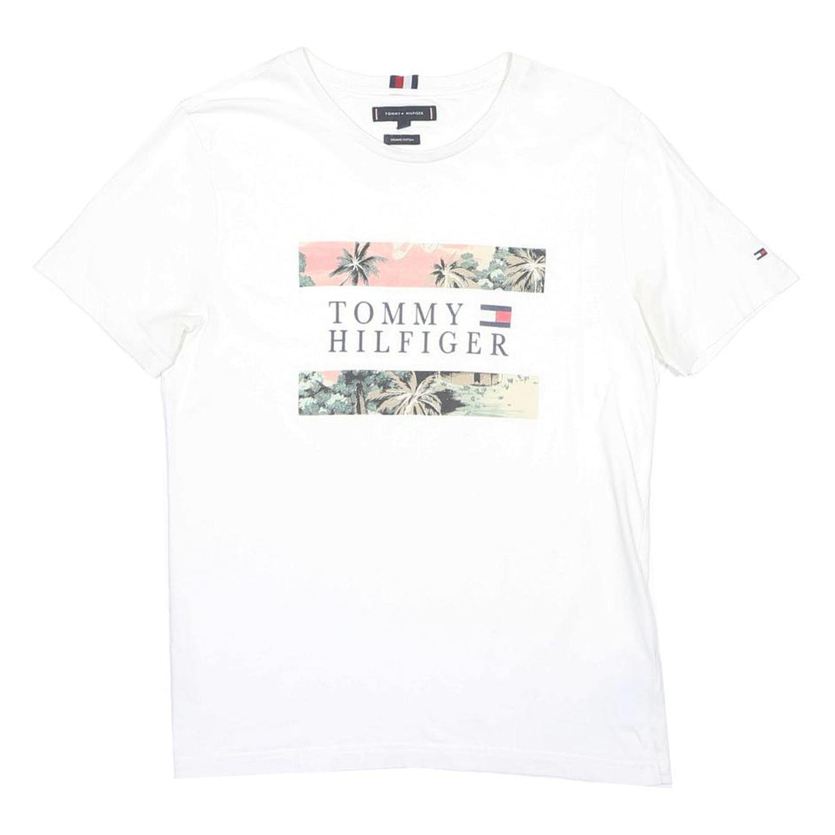 TOMMY HILFIGER Womens White Graphic T-Shirt M Short Sleeve Crew Neck Logo
