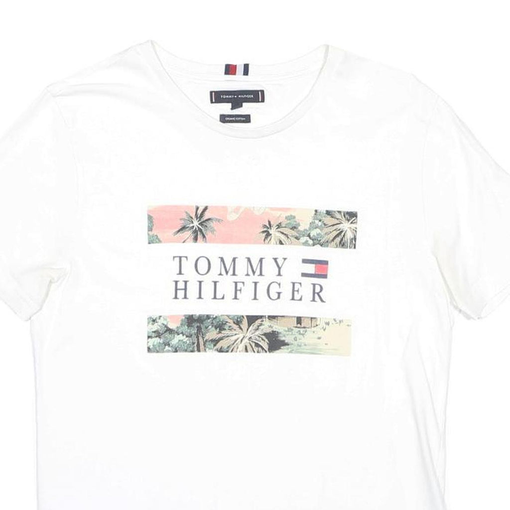 TOMMY HILFIGER Womens White Graphic T-Shirt M Short Sleeve Crew Neck Logo