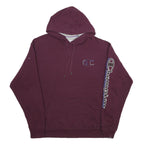 CHAMPION Mens Maroon Hoodie XL Cotton Blend Pullover Oversized Logo Sleeve