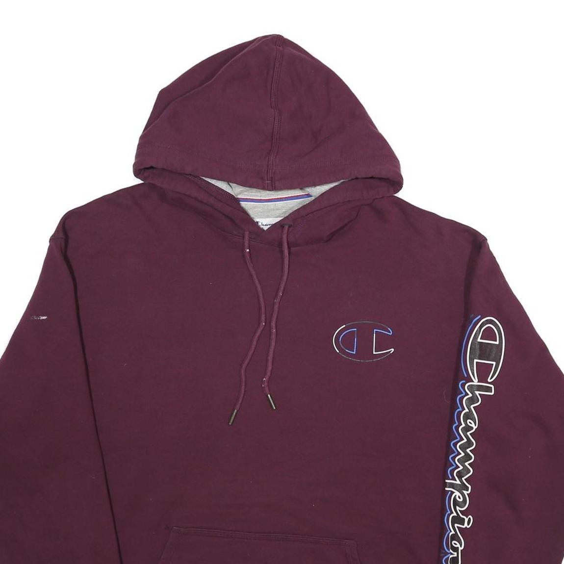 CHAMPION Mens Maroon Hoodie XL Cotton Blend Pullover Oversized Logo Sleeve