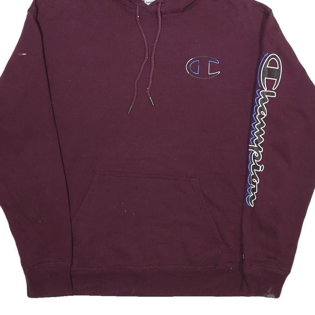 CHAMPION Mens Maroon Hoodie XL Cotton Blend Pullover Oversized Logo Sleeve