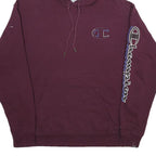 CHAMPION Mens Maroon Hoodie XL Cotton Blend Pullover Oversized Logo Sleeve