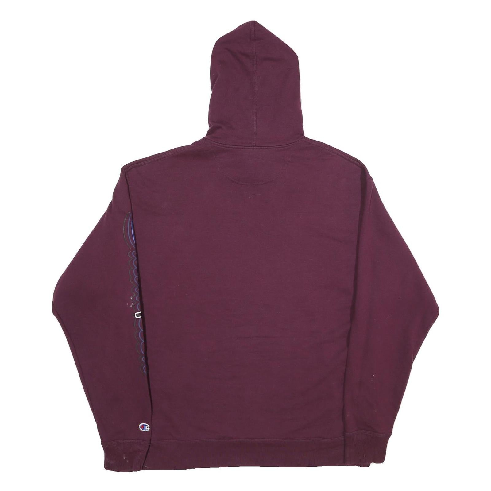 CHAMPION Mens Maroon Hoodie XL Cotton Blend Pullover Oversized Logo Sleeve