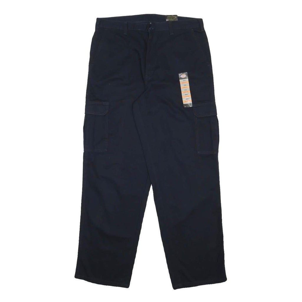 DICKIES Mens Cotton Blend Navy Loose Fit Straight Leg Trousers W36 L34 Cargo