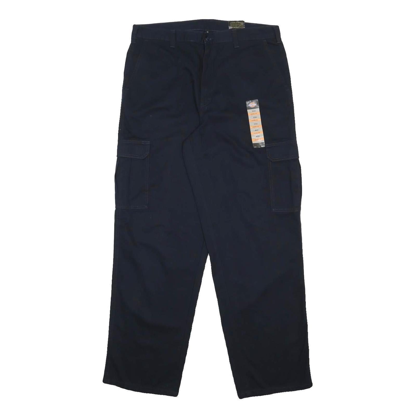 DICKIES Mens Cotton Blend Navy Loose Fit Straight Leg Trousers W36 L34 Cargo