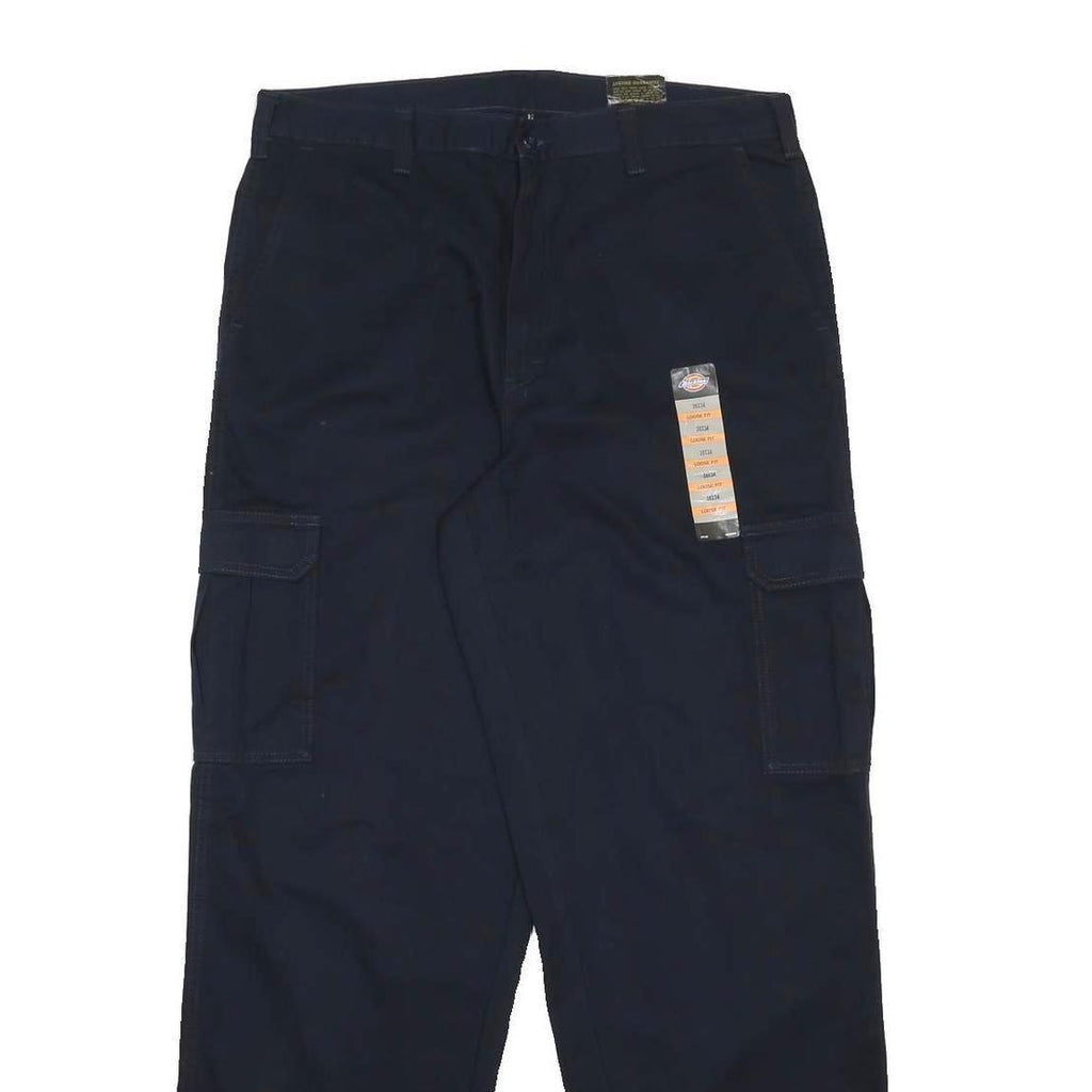 DICKIES Mens Cotton Blend Navy Loose Fit Straight Leg Trousers W36 L34 Cargo