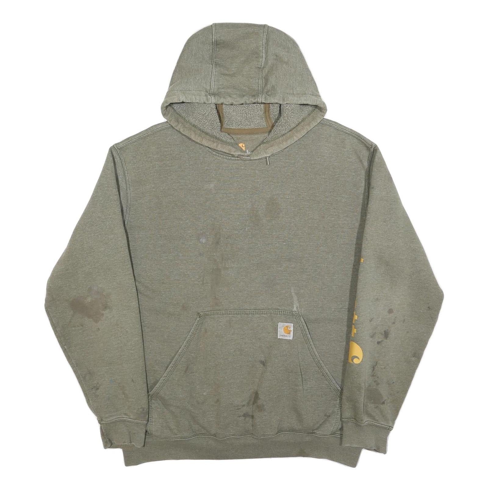 CARHARTT Mens Green ¼ Zip Hoodie L Cotton Blend Workwear Casual Sweatshirt