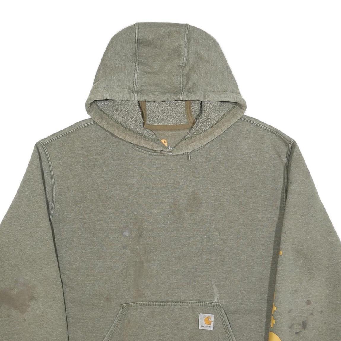 CARHARTT Mens Green ¼ Zip Hoodie L Cotton Blend Workwear Casual Sweatshirt