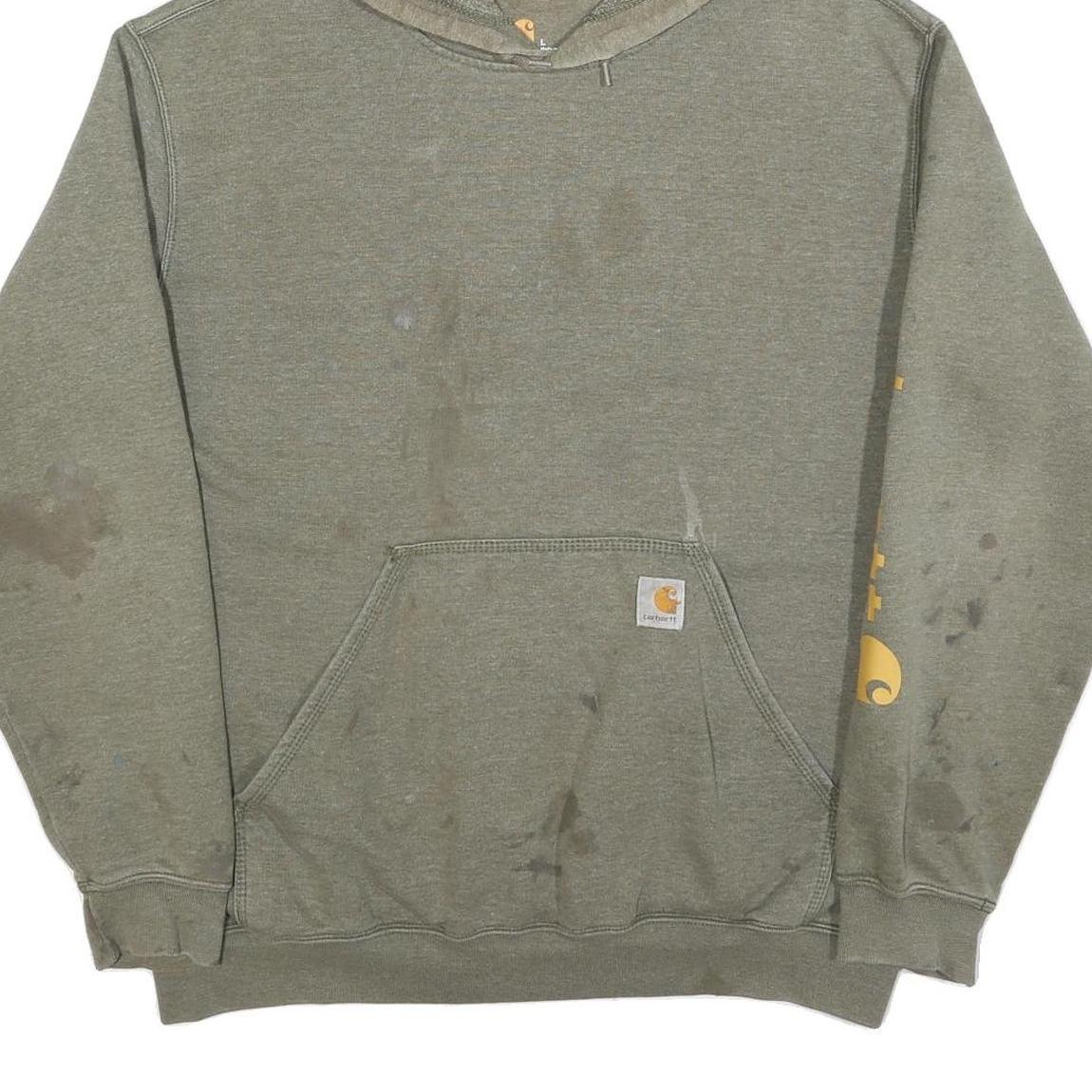 CARHARTT Mens Green ¼ Zip Hoodie L Cotton Blend Workwear Casual Sweatshirt