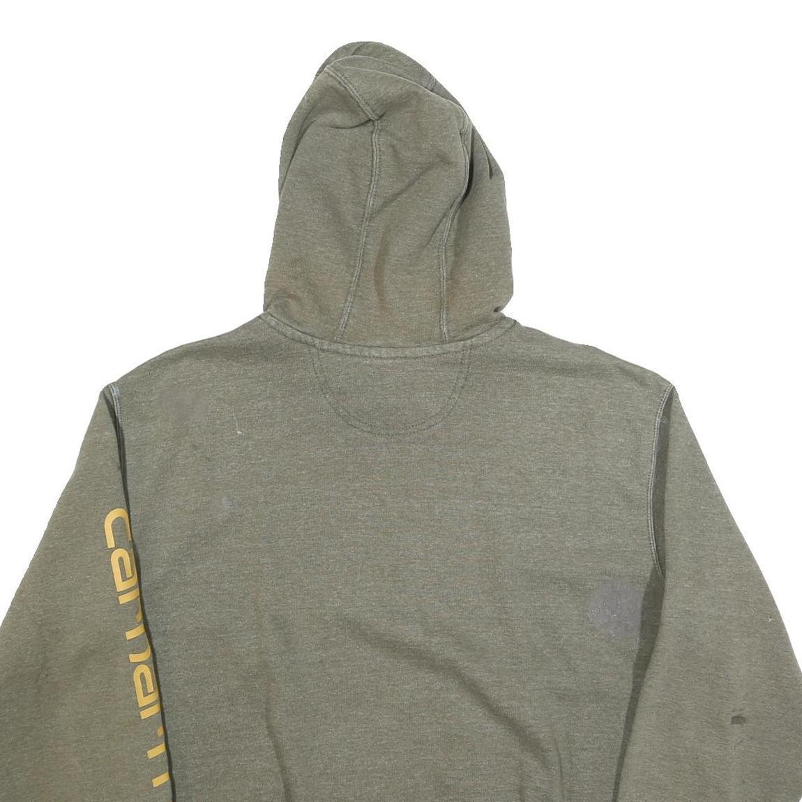 CARHARTT Mens Green ¼ Zip Hoodie L Cotton Blend Workwear Casual Sweatshirt