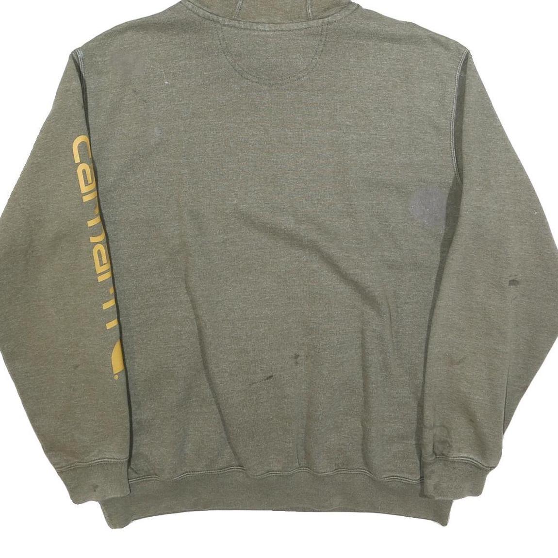 CARHARTT Mens Green ¼ Zip Hoodie L Cotton Blend Workwear Casual Sweatshirt