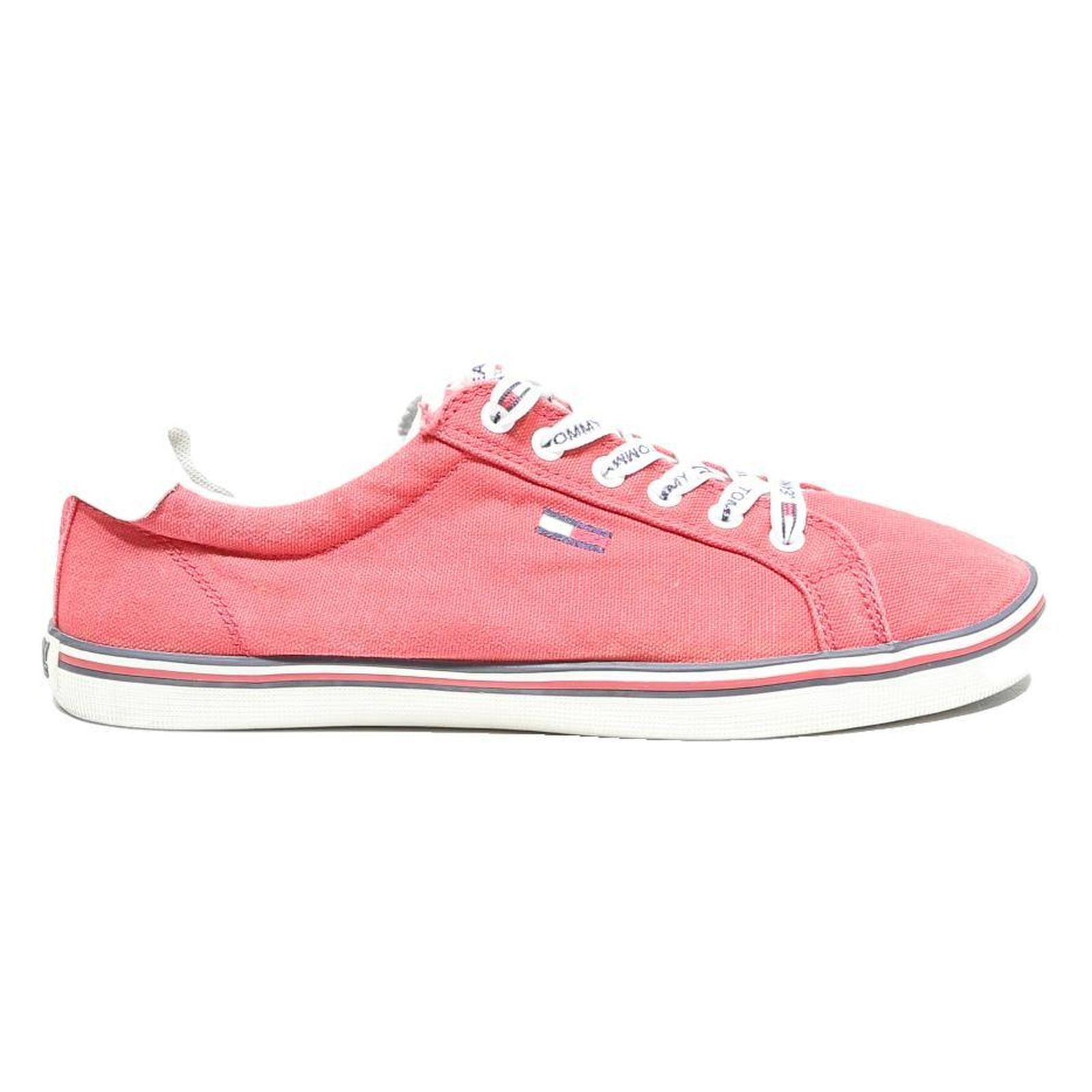 TOMMY HILFIGER Womens Low Top Trainers Red Canvas Size UK 6.5 Casual Everyday