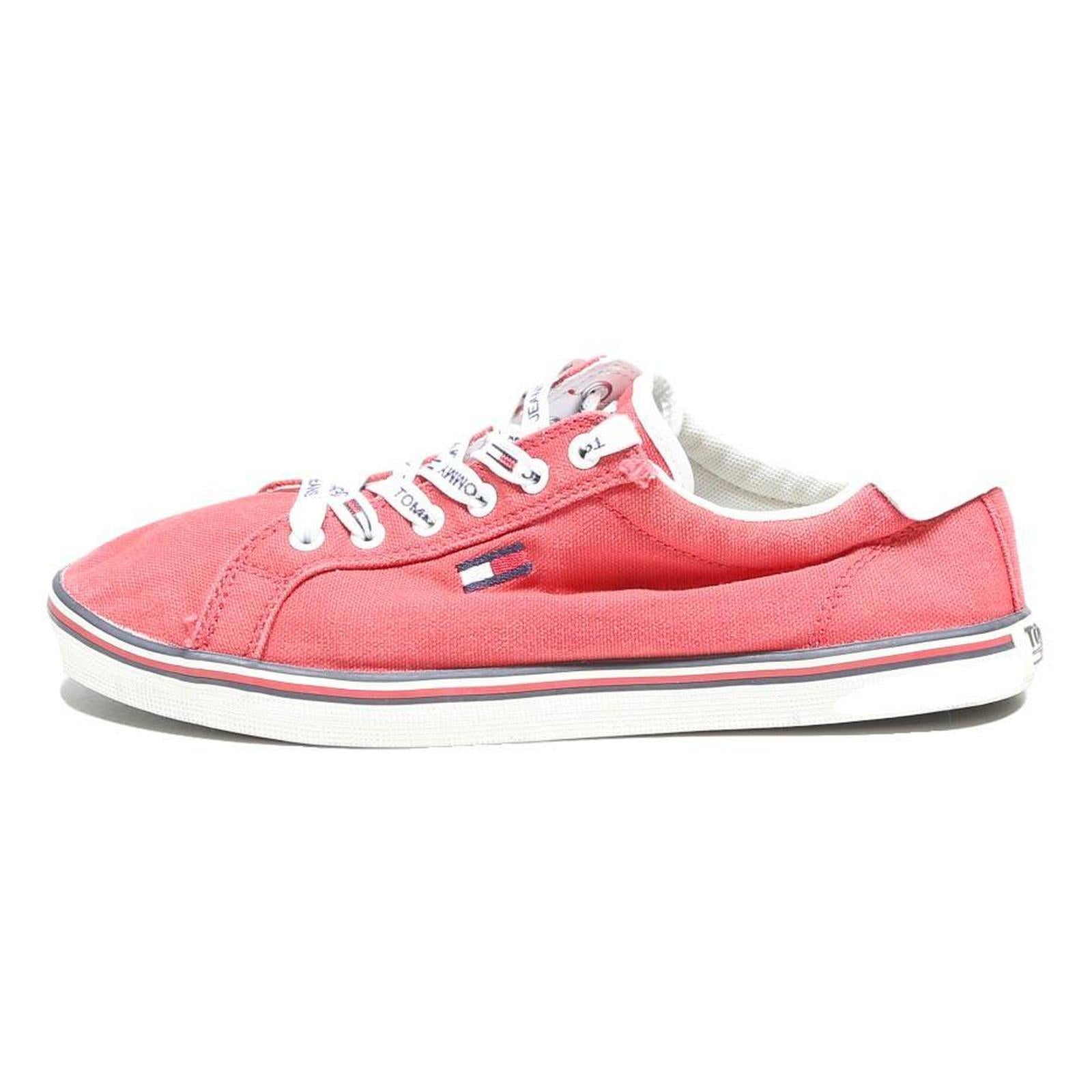 TOMMY HILFIGER Womens Low Top Trainers Red Canvas Size UK 6.5 Casual Everyday