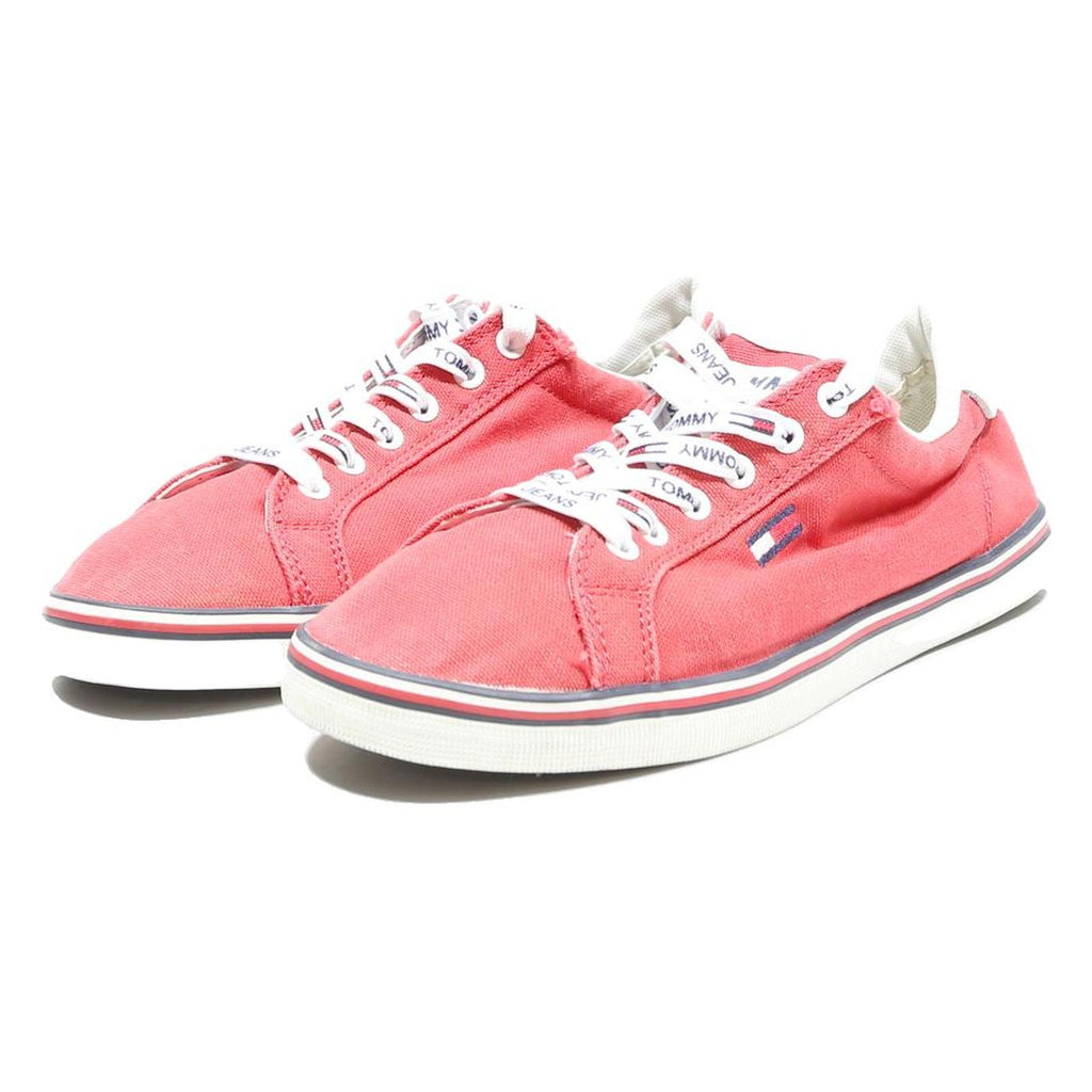 TOMMY HILFIGER Womens Low Top Trainers Red Canvas Size UK 6.5 Casual Everyday