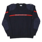 Mens Navy Blue & Red Wool Blend Plain Jumper Crew Neck Basic Knit L Military