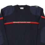 Mens Navy Blue & Red Wool Blend Plain Jumper Crew Neck Basic Knit L Military