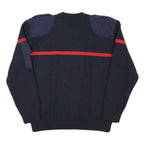 Mens Navy Blue & Red Wool Blend Plain Jumper Crew Neck Basic Knit L Military